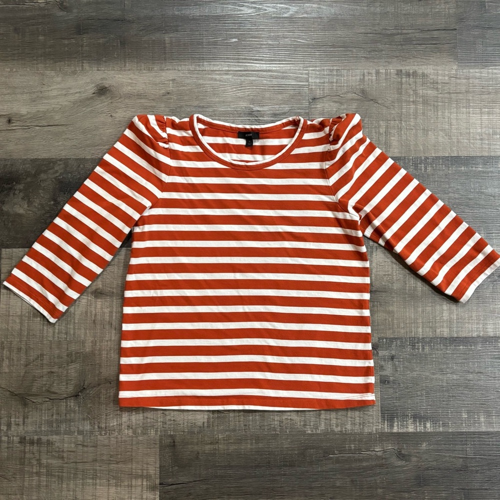 J. Crew | Rust & Ivory Striped | 3/4 Puff Sleeve Top | EUC
